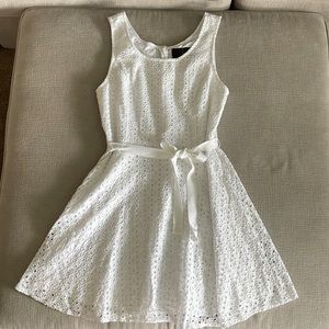 White eyelet sleeveless summer dress